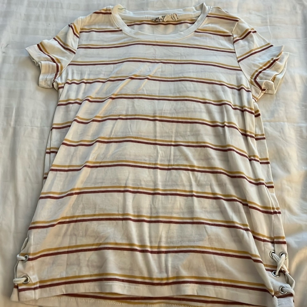 Pink Republic Striped Short Sleeve Tee - White and‎ Brown